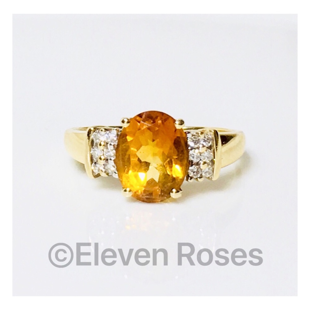 14k Gold Citrine & Diamond Ring